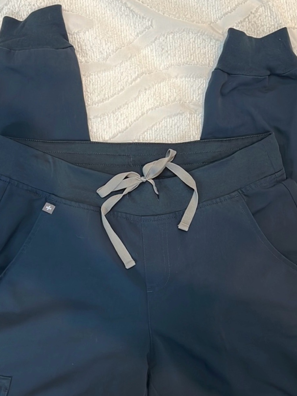 Figs Women's Navy Cargo Jogger Pants with Gray Drawstring